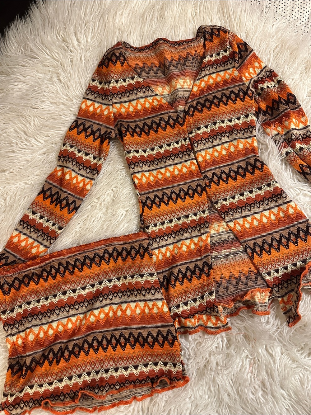SHEIN Orange Brown Patterned Knit Cardigan Set